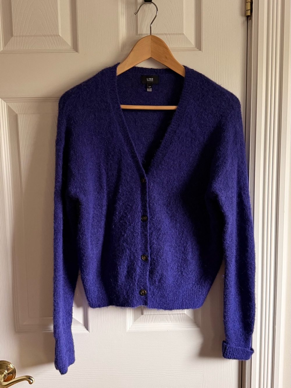 Purple V-Neck Mohair Blend Cardigan Sweater